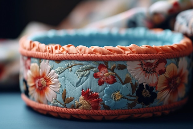 Pastel Color Cotton Fabric Basket with Flowers
