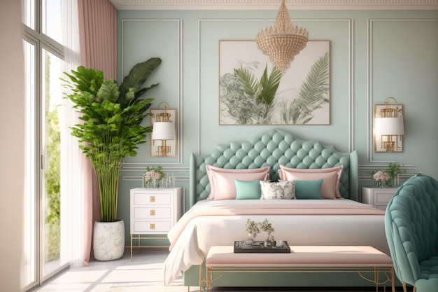 Pastel color elegant bedroom interior design