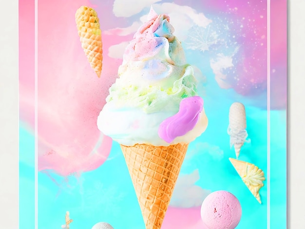 a pastel color ice cream poster inspired by the magic of sorcerers The ice cream featured prominen