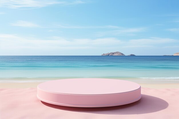 pastel color platform display for show product on sand beach in style of minimalist Generative ai