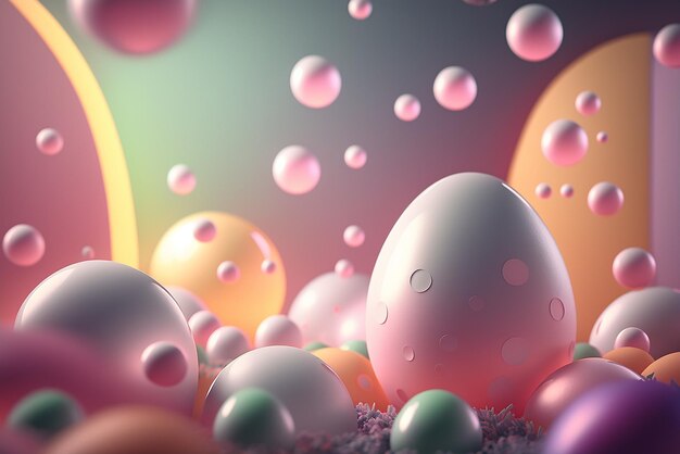 Pastel color spring easter background with paintig decorative eggs generative ai