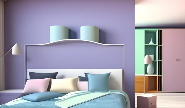 Pastel colored bedroom