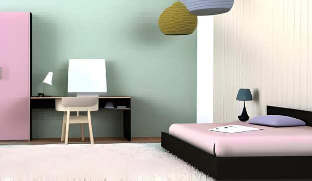 Pastel colored bedroom