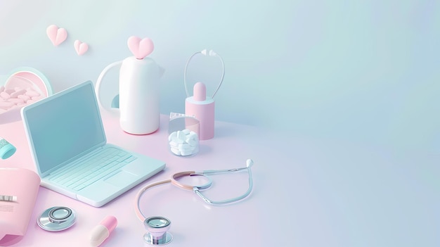pastel colored medical work essentials with a touch of love