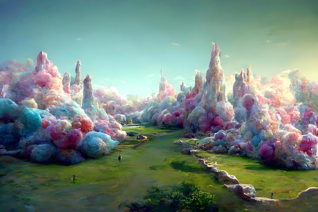 Foto la rete neurale del mondo dei sogni alieno sconosciuto color pastello ha generato l'arte della pittura