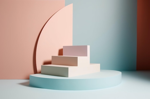 Pastel colorful pedestal display platform for product placement background Ai generated