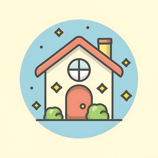 pastel colors Home logo illustration vector cartoon white outline thin outline sticker