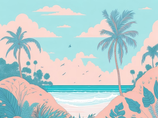 열대 해변의 파스텔 색상 그림 배경 ai 생성