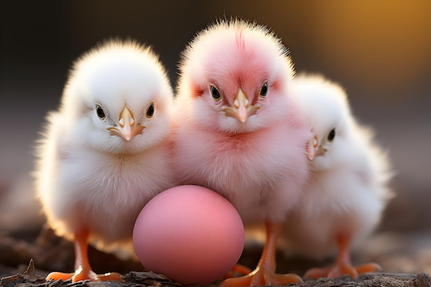 Photo pastel colourful chicks with egg eggshell