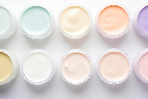 Foto pastel cosmetics mockup een betoverend topbeeld van crèmes op acryl podiums met swatches a capti