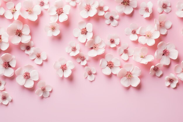 Pastel delight a minimalistic composition of white and pink flowers on a soft pink background