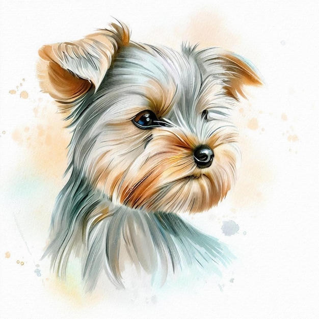 Pastel Delight Watercolor Portrait of a Yorkshire Terrier Puppy