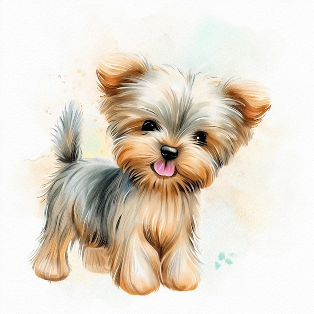 Pastel Delight Watercolor Portrait of a Yorkshire Terrier Puppy