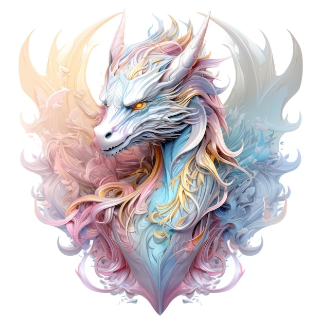Pastel dragon channeling healing energies cloaked in soothing aura encompassed by symbols of seren
