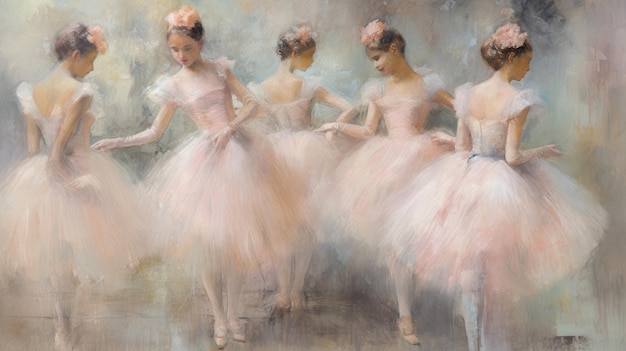Pastel drawing of dancing young ballerinas
