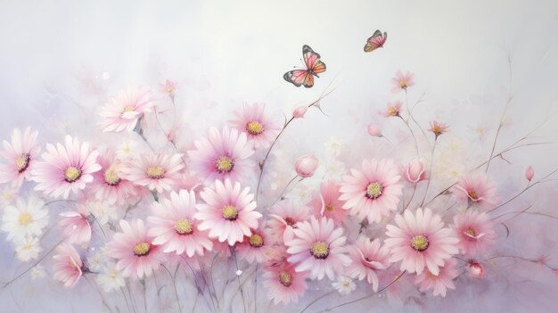 Photo pastel dreams butterfly fluttering among delicate pink blossoms generative ai