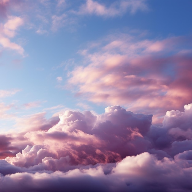 Photo pastel dreams cumulus clouds create a tranquil pink purple cloudscape for social media post size