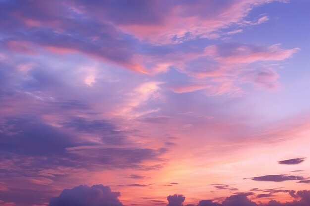 Pastel dreams soft purple and pink sunset sky with graceful clouds ai generated