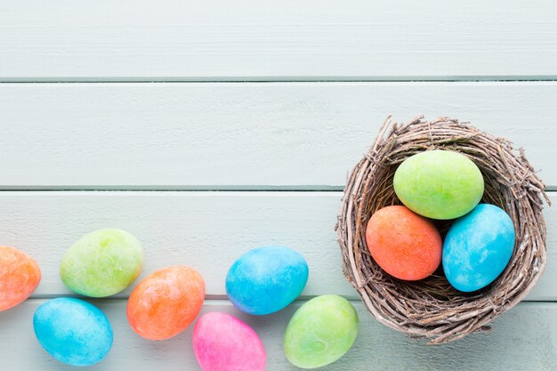 Pastel Easter eggs. Spring greating card.