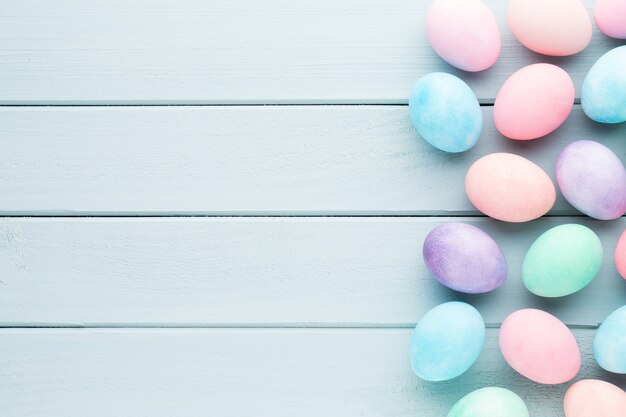 Pastel Easter eggs. Spring greating card.