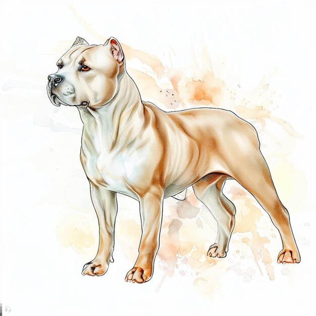 Pastel Elegance Watercolor Portrait of an Amstaff Dog