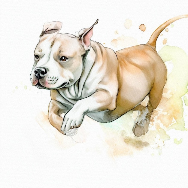 Pastel Elegance Watercolor Portrait of an Amstaff Dog