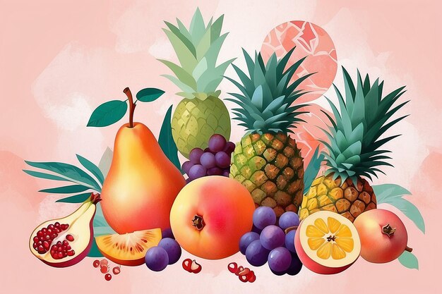 Pastel Fruit Collage Abstracted Illustration with Patterns and Textures