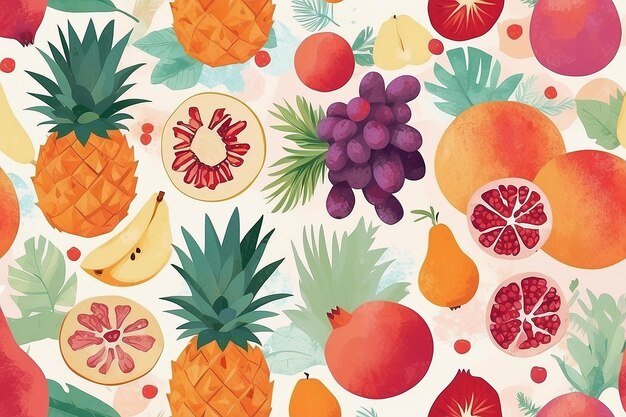 Pastel Fruit Collage Abstracted Illustration with Patterns and Textures