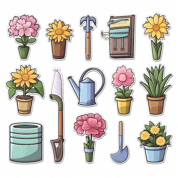 Photo pastel garden bliss cute garden equipment sticker icon clipart