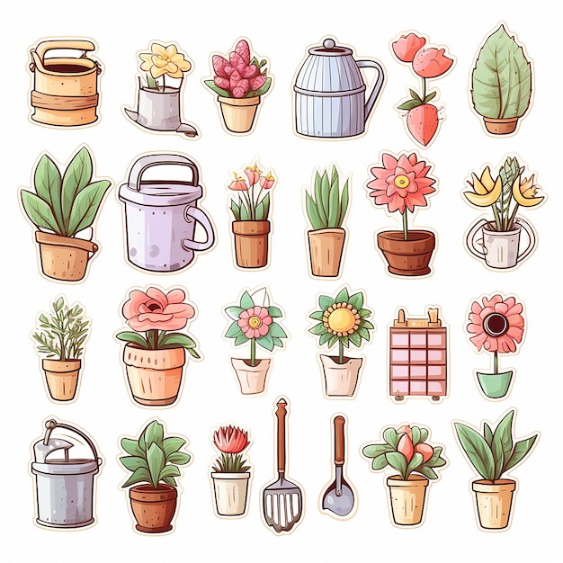 Pastel Garden Bliss Cute Garden Equipment Sticker Icoon Clipart