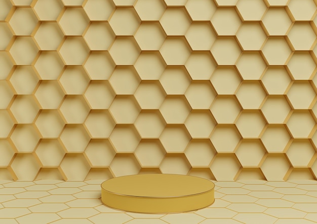 Pastel geel 3D product display podium luxe gouden honingraat abstracte achtergrond stand