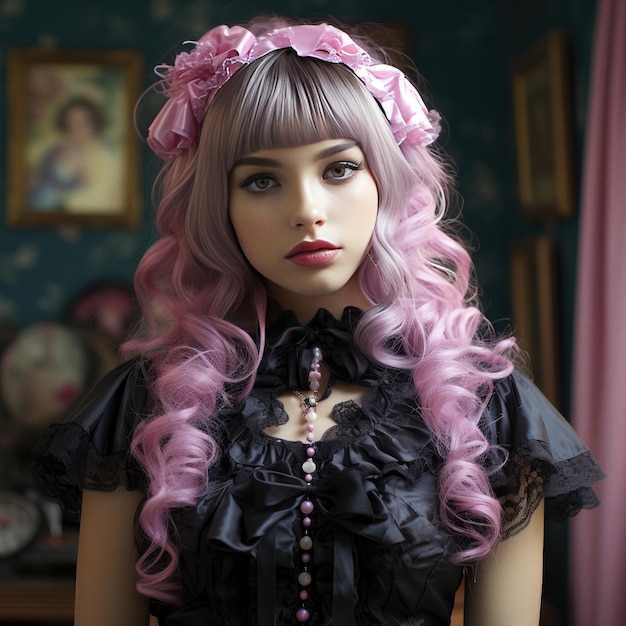 Pastel goth female model fashion portrait