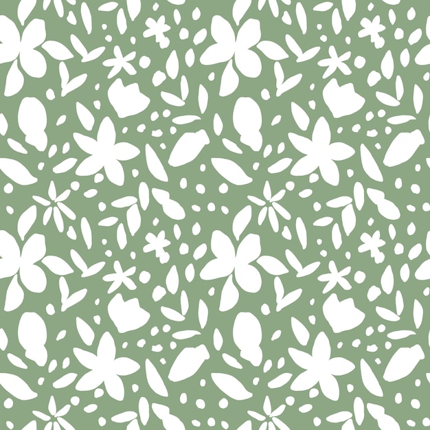 Фото Пастельно-зеленый цветочный бесшовный узор летний ботанический повторяющийся принт белые цветы на дизайне цвета хаки