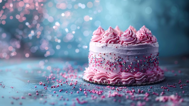 Photo pastel happy birthday cake against a blue background ai generated