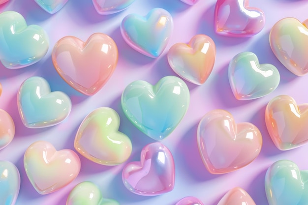 Photo pastel hearts group on pastel background