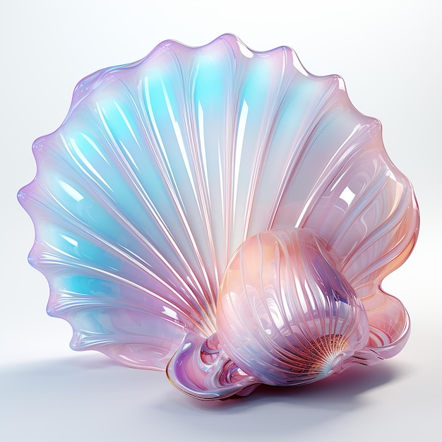 Pastel Holographic Delight Plastic Inflatable Pink Seashell