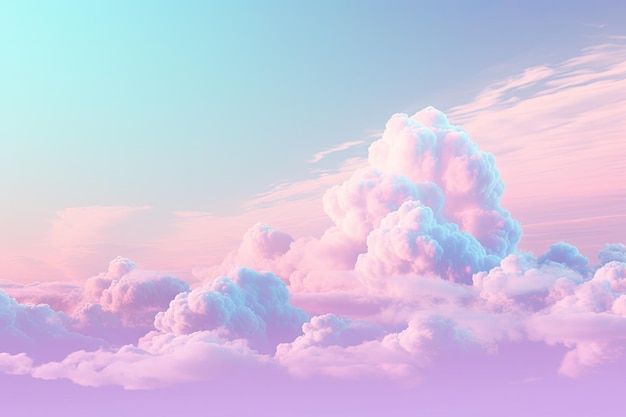 Pastel holographic gradient clouds against a soft pink sky