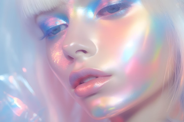 Photo pastel holographic woman face