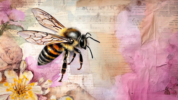 Pastel Impasto Bumble Bee Illustration in Oil Technique