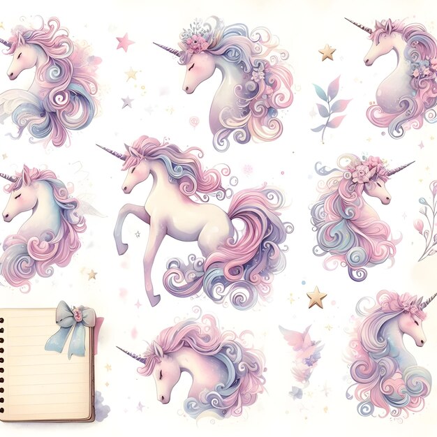 Pastel magical unicorn watercolor