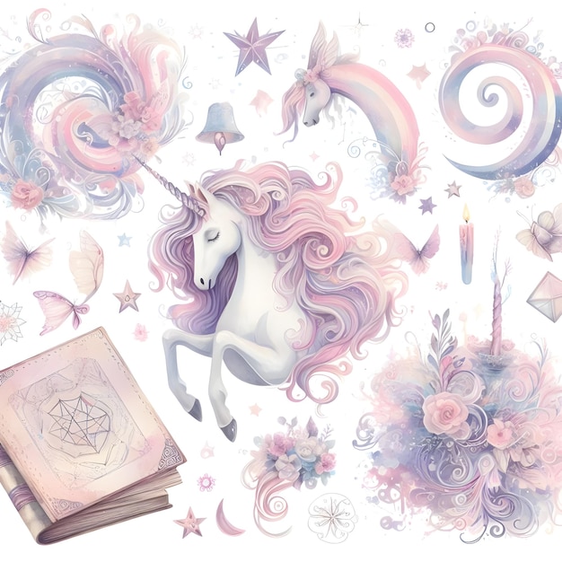 Pastel magical unicorn watercolor