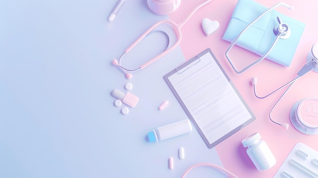pastel medical supplies on a gradient background
