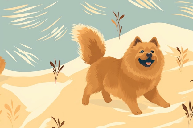 Pastel Paws Illustrated Chow Chow Dog in Soft Colors Generative AI