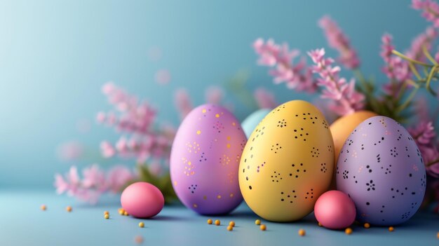 Pastel perfection with colorful Easter eggs The soft delicate complements the vibrant shades of the eggs creating a whimsical and enchanting scene Easter Background Easter festivities Generative AI