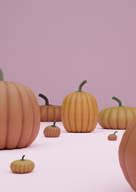 Photo pastel pink 3d autumn fall halloween product display podium stand background pumpkins