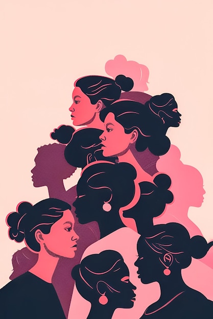 pastel pink background with womens silhouettes copy space