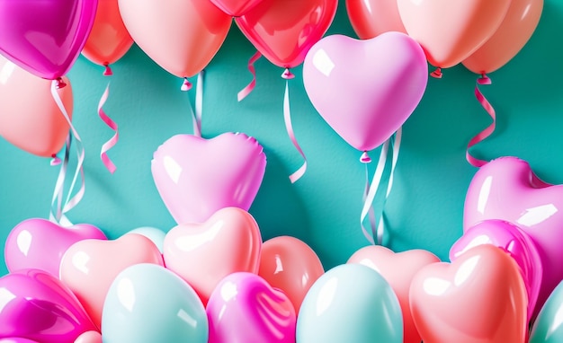 Pastel Pink Balloon Extravaganza Joyful HeartShaped Balloons Background