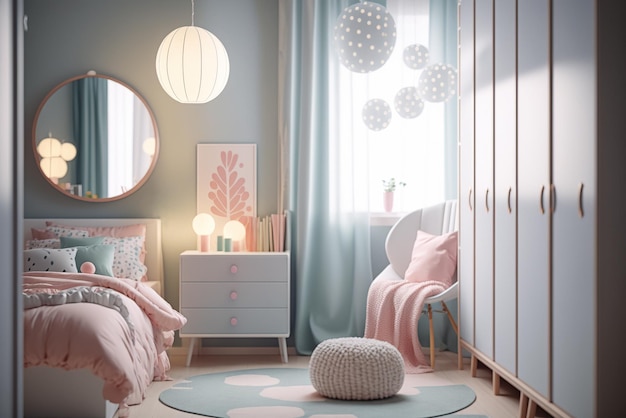 Pastel pink bedroom design for a young girl