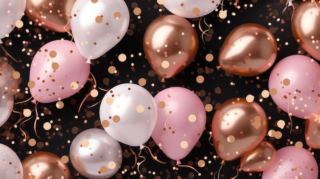 Photo pastel pink and beige balloons with confetti background