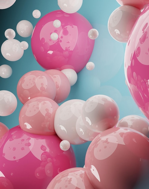 Photo pastel pink blue palette balls abstract wallpaper and background.pattern design for trendy poster, flyer, banner, card, cover, brochure. pastel ball, bubbles floating on the air, gum,spheres.3d render